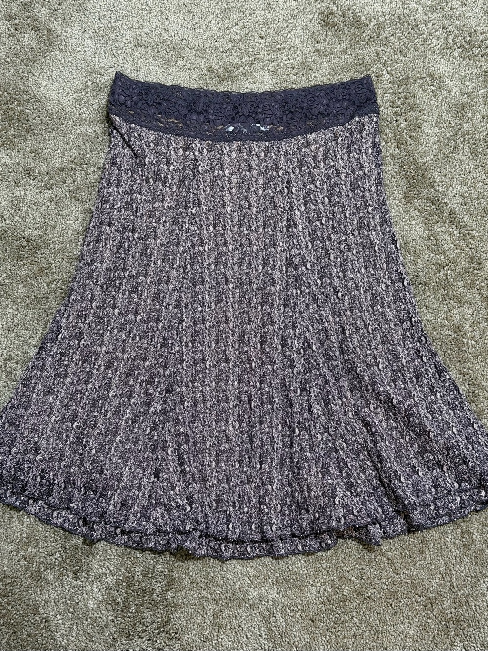 CAbi Purple Lace-Waist A-Line Skirt